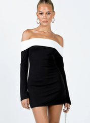 Anya Long Sleeve Off Shoulder Mini Dress Black White