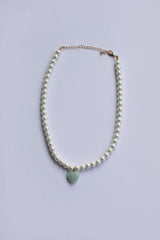 Telka Pearl Heart Necklace White / Green