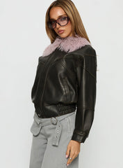 Brittanni Fluffy Collar Jacket Brown / Pink