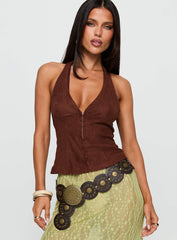 Movie Stars Faux Suede Halter Top Brown