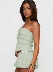 Short And Sweet Strapless Top Green Check