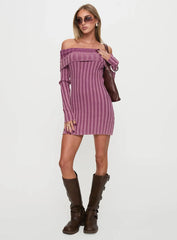 Kalesie Long Sleeve Rib Mini Dress Pink