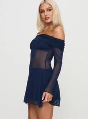 Virtues Long Sleeve Sheer Mini Dress Navy