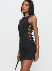 Chatter Buckle Side Denim Mini Dress Charcoal