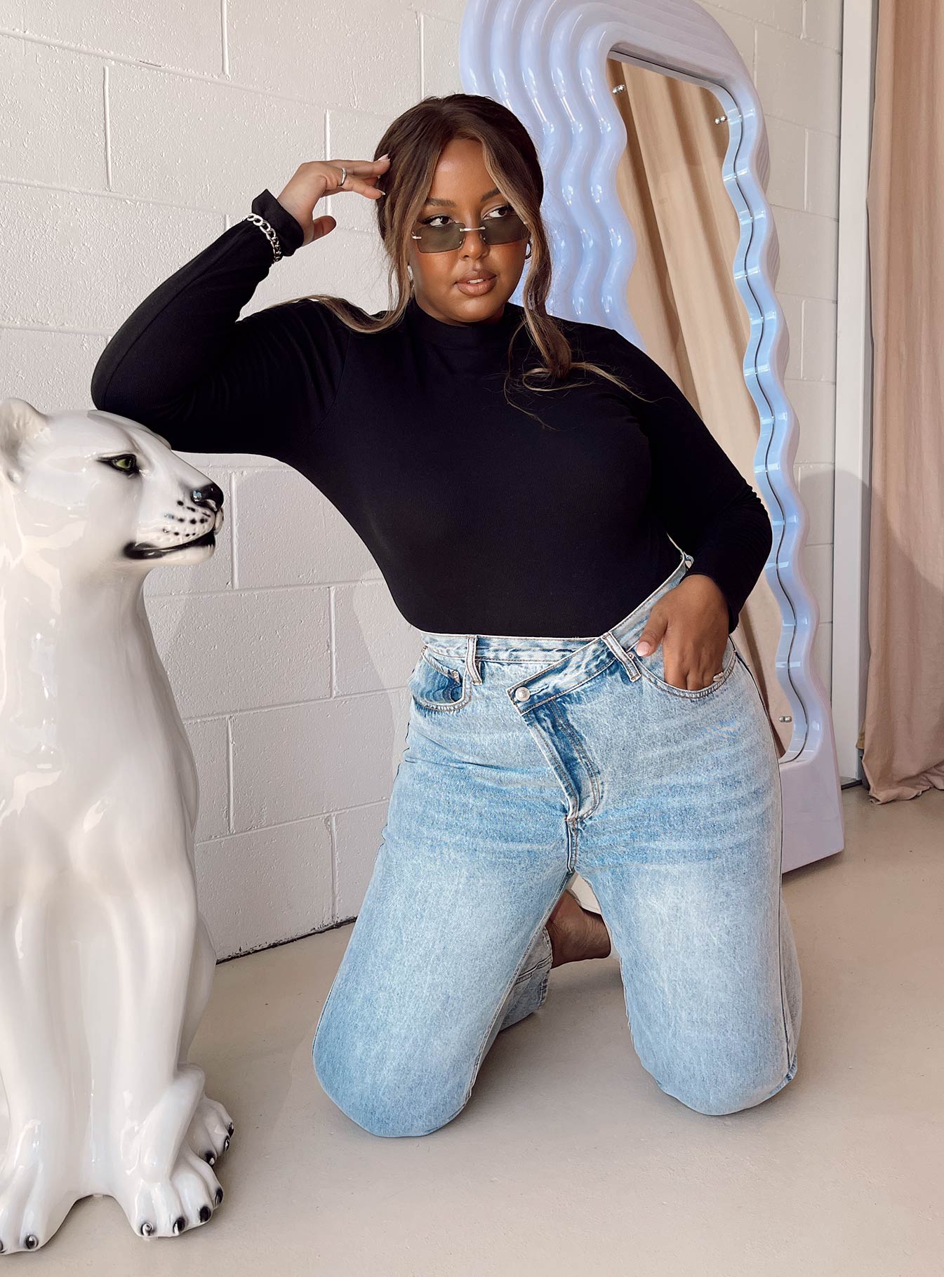 Maleny Long Sleeve Bodysuit Black Curve
