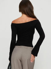 Jillianna Button Detail Off Shoulder Top Black