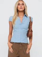 Jerrod Zip Up Short Sleeve Shirt Blue Stripe