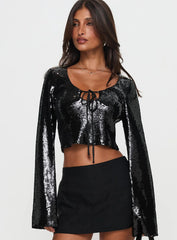 Zenobia Long Sleeve Sequin Top Black