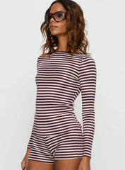 Caprise Wide Neck Long Sleeve Top Purple Stripe