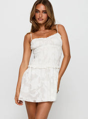 Karmic Shirred Mini Dress White