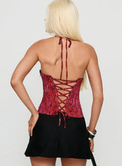 Joylene Lace Up Corset Red / Black