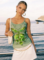 Start Of Summer Sequin Top Green