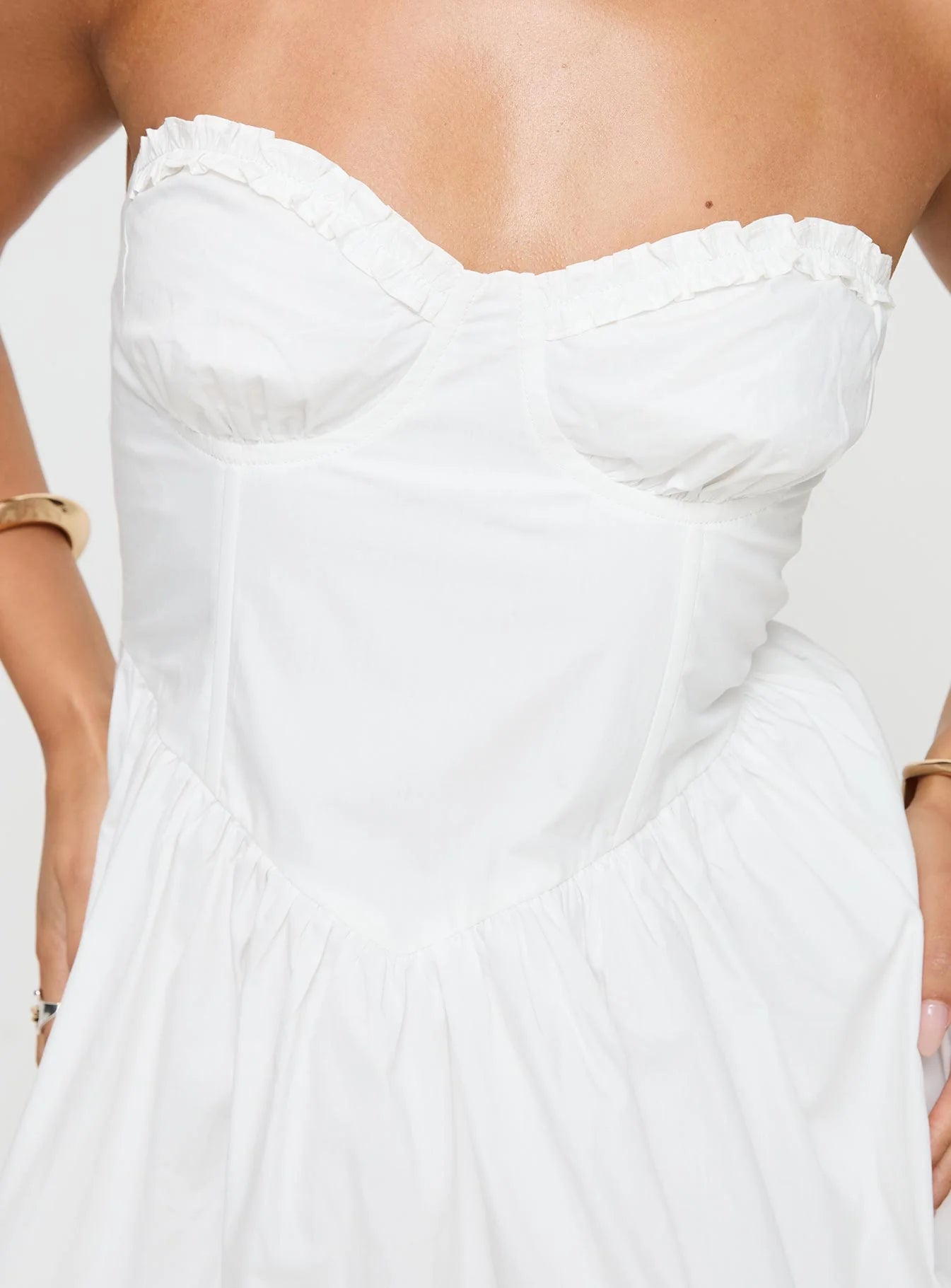 Zafira Frill Strapless Bubble Hem Mini Dress White