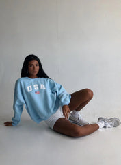 USA Oversized Crewneck Sweatshirt Blue