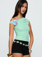 Flowers Grow One Shoulder Top Sage