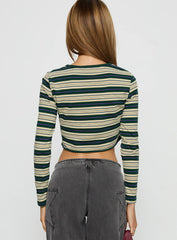 Bentlea Long Sleeve Top Green Yellow Stripe