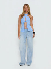 Sensational Cross Front Tie Detail Top Blue Stripe