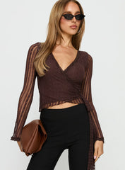 Tevon Wrap Long Sleeve Top Brown