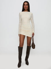 Que Sera Long Sleeve Mini Dress Cream