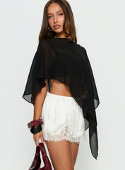 Parisse Satin Lace Trim Shorts Off White