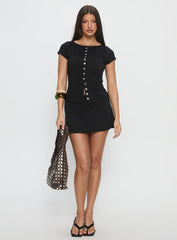 Angellina Jersey Button Down Top Black