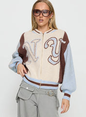 Brandyce Graphic Knit Jacket Blue / Chocolate