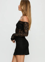 Annora Long Sleeve Lace Mini Dress Black