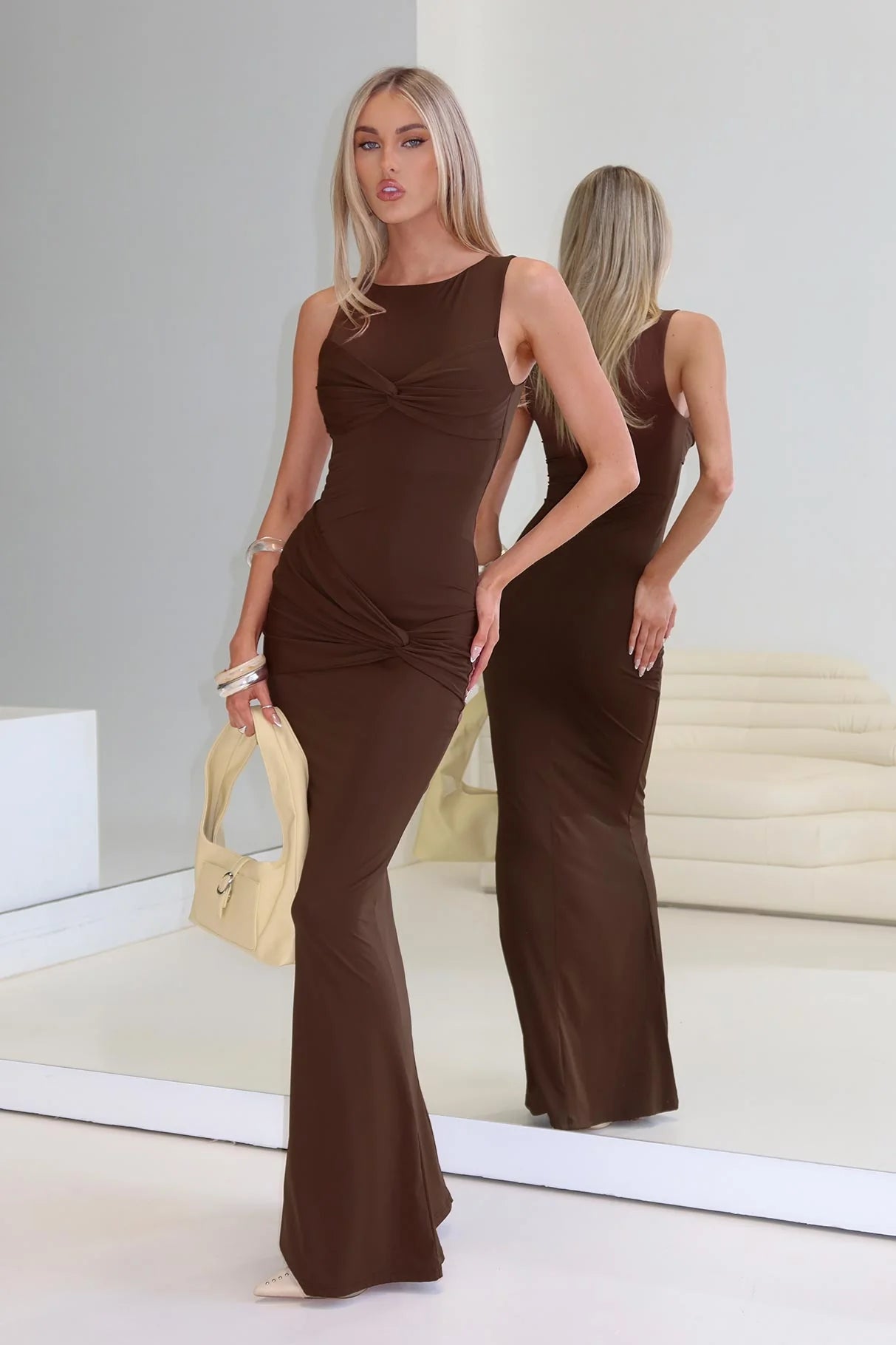 Pivotal Twist Detail Maxi Dress Brown