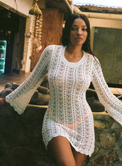 Crush Long Sleeve Mini Dress White