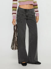 Dolley Star Stitch Mid Rise Wide Leg Jean Grey Wash