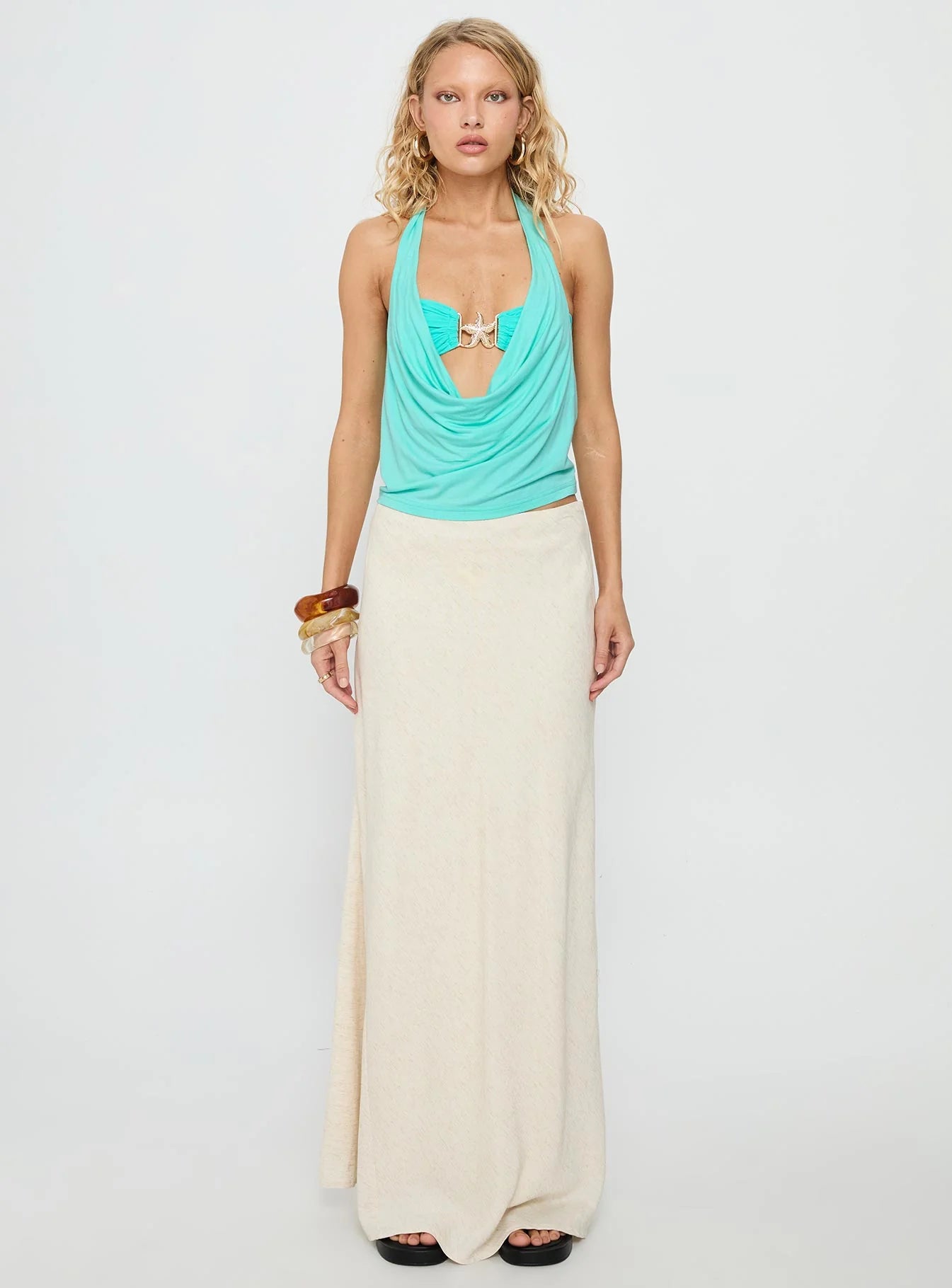 Money Talks Star Detail Top Aqua