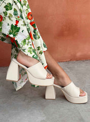 Shapiro Mules Platform Heels Bone