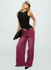Paltrow Mid Rise Wide Leg Cargo Jeans Washed Burgundy