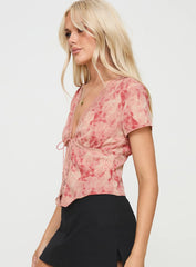 Hunton Short Sleeve Top Pink Floral