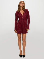 Malop Long Sleeve Mini Dress Burgundy