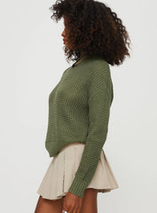 Wholesome Waffle Knit Sweater Green