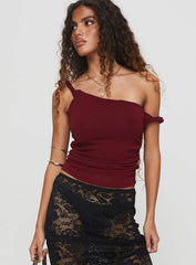Messenger One Shoulder Top Burgundy