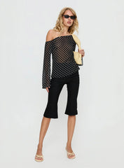 Shiona Sheer One Shoulder Long Sleeve Top Black Polka