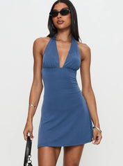 Tinisie Halter Mini Dress Slate Blue Tall