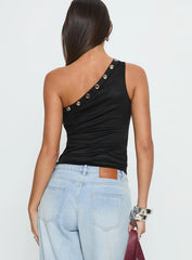 Sophy Studded One Shoulder Top Black