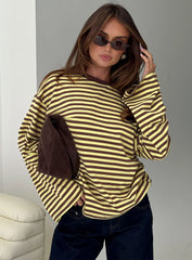 Settle Down Long Sleeve Top Yellow / Brown Stripe