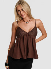 Janeesa Frill Lace Detail Cami Top Brown