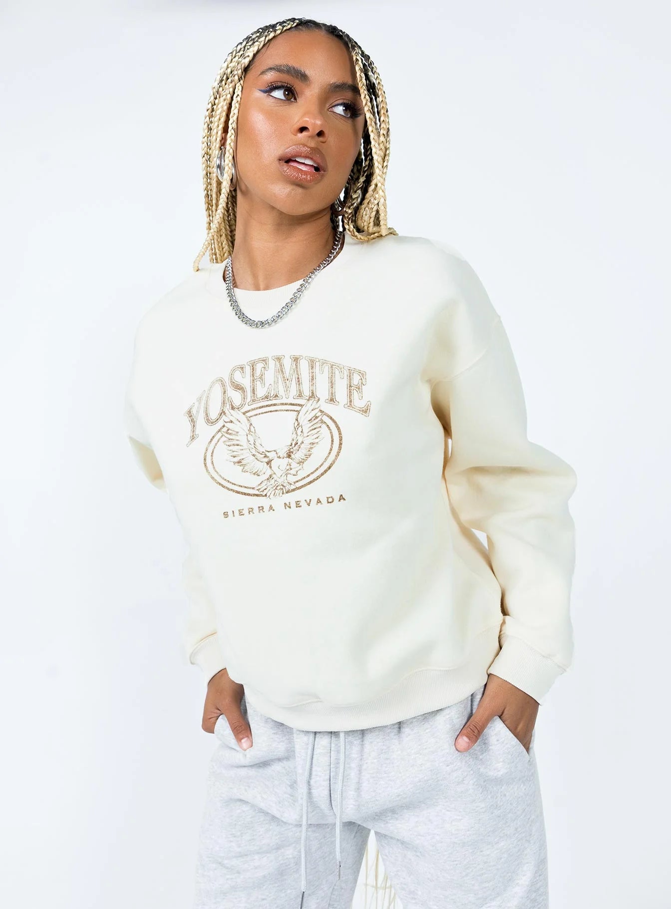Yosemite Oversized Crewneck Sweatshirt Cream