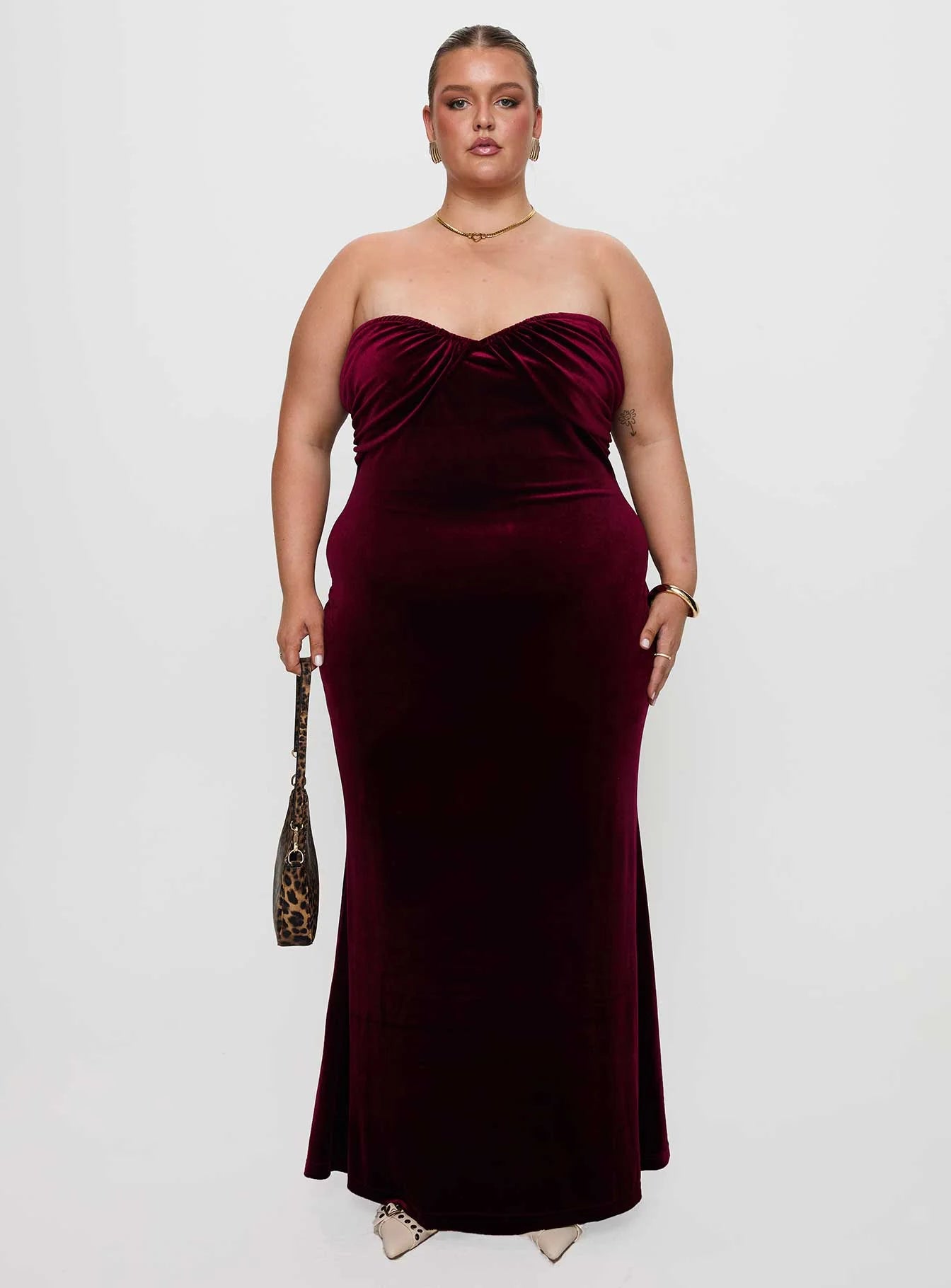 Irena Strapless Maxi Dress Burgundy Curve