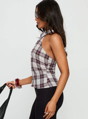 Klossie Halter Button Down Top Multi Check