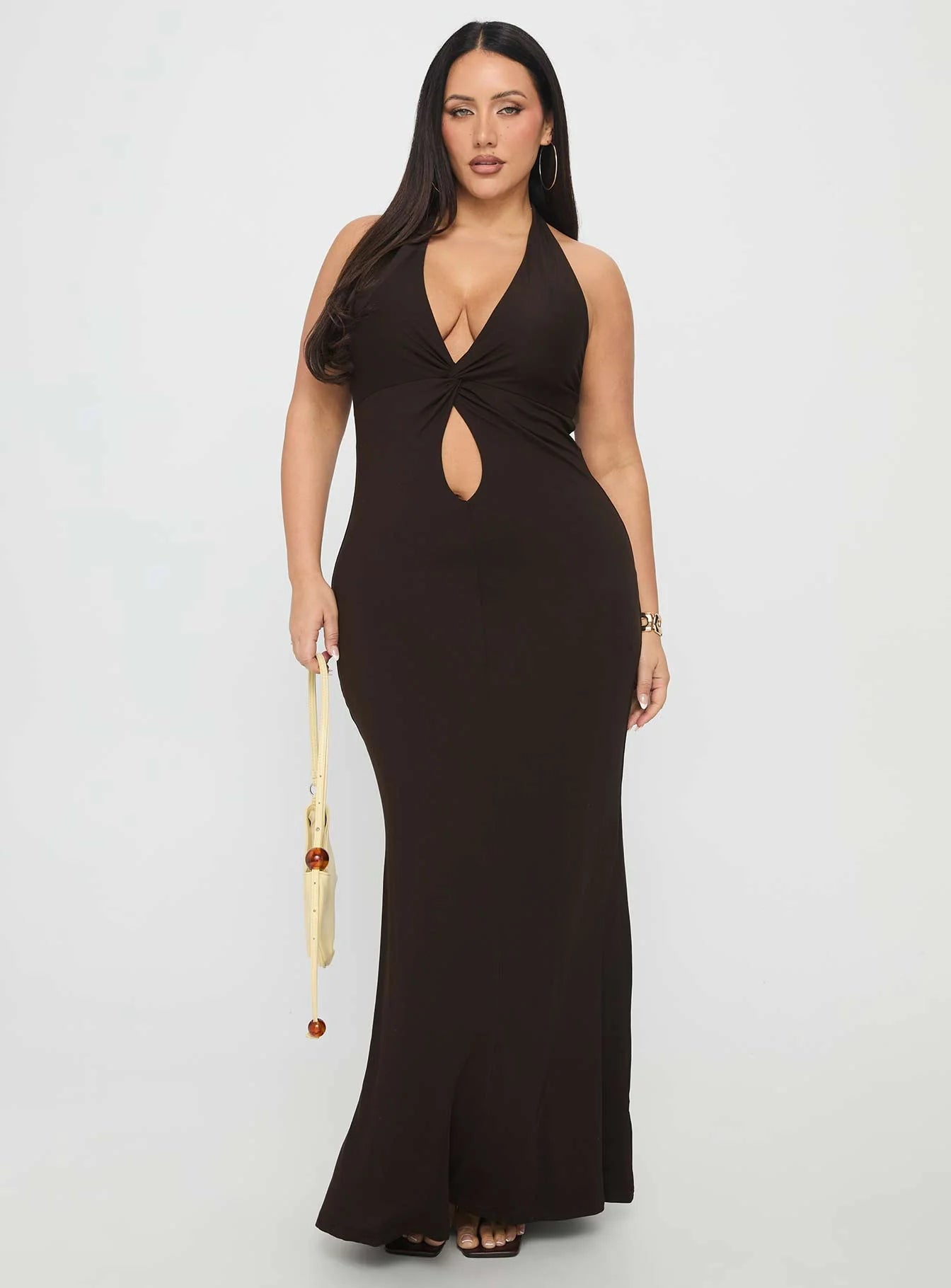 No Hard Feelings Twist Maxi Dress Brown Curve