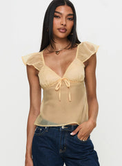 Keysia Cap Sleeve Sheer Top Apricot