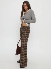 Emiroki Straight Leg Pants Brown Check