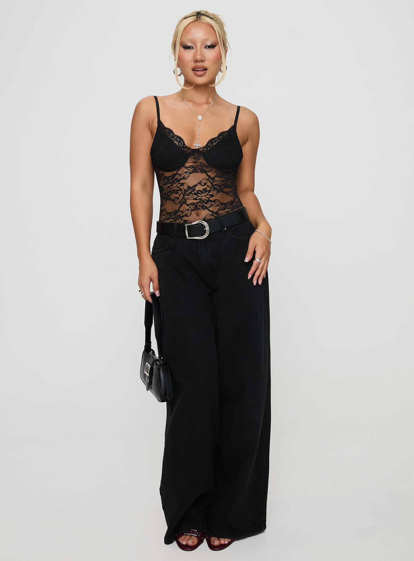 Wystan Lace Bodysuit Black
