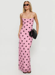 Celena Maxi Dress Pink / Brown Polka
